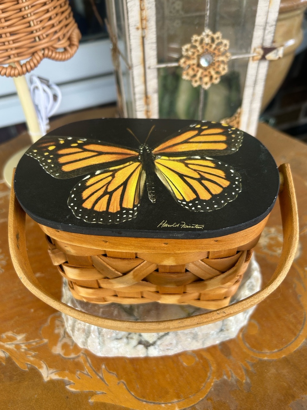Vintage Monarch Butterfly Picnic Basket Bag